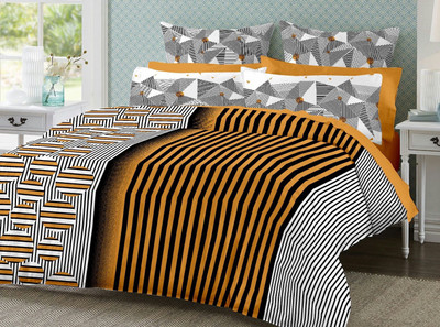 

Ahmedabad Cotton 160 TC Cotton Double Striped Bedsheet(Pack of 1, Orange, Black), Black;orange