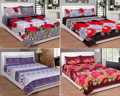 

iTrend India Polycotton Double 3D Printed Bedsheet(Pack of 4, Multicolor)