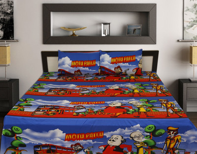 

Rajasthani Print 120 TC Cotton Double King Cartoon Bedsheet(Pack of 1, Blue)