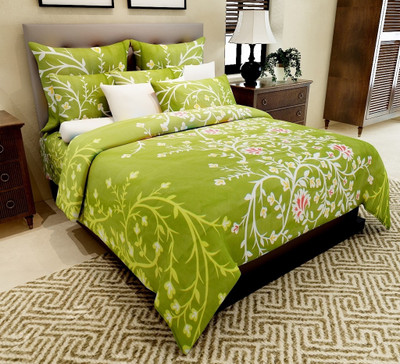 66% OFF on Home Candy 144 TC Cotton Double Floral Bedsheet(1 Double Bedsheet, 2 Pillow Covers, Green)
