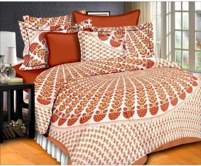 Bombay Spreads 144 TC Cotton Double Printed Flat Bedsheet(Pack of 1, Brown)