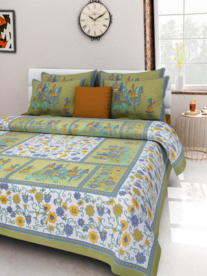 Bombay Spreads 120 TC Cotton Double Printed Flat Bedsheet(Pack of 1, Green)
