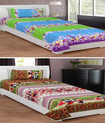 

Aroma Comfort 200 TC Cotton Single 3D Printed Bedsheet(Pack of 2, Multicolor)