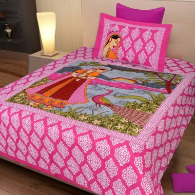 Nanki's Cotton King Printed Flat Bedsheet(Pack of 1, Pink)