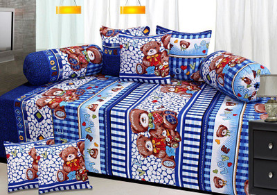 

AJ Interior Polycotton Floral Diwan Set, Blue;brown