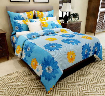 

Home Candy 144 TC Cotton Double Floral Bedsheet(Pack of 1, Blue)
