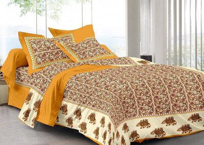 AAPNO HINDUSTAN Cotton Double 3D Printed Flat Bedsheet(Multicolor)