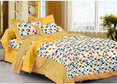 UNIQCHOICE 120 TC Cotton Double Self Design Flat Bedsheet(Pack of 1, Yellow)