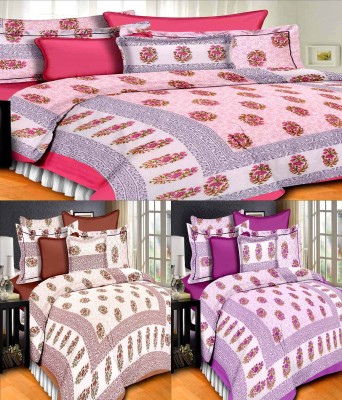 UNIQCHOICE 120 TC Cotton Double Printed Flat Bedsheet(Pack of 3, Multicolor)