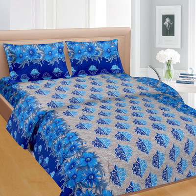 

Cortina 104 TC Cotton Double Floral Bedsheet(Pack of 1, Blue)