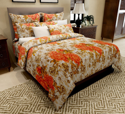 68% OFF on Home Candy 144 TC Cotton Double Floral Bedsheet(1 Double Bedsheet, 2 Pillow Covers, Brown, Orange)