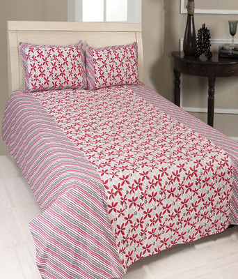 

ExpressionsHome 144 TC Cotton Double Floral Bedsheet(Pack of 1, Peach)