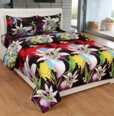 

AJ Interior 120 TC Polycotton Double 3D Printed Bedsheet(Pack of 1, Purple, Red)
