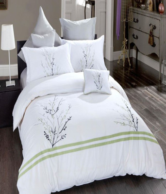 

Bella King Cotton Duvet Cover(White, Green), Green;white