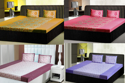 

India Furnish 120 TC Cotton Double Printed Bedsheet(Pack of 4, Multicolor)