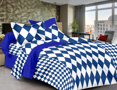

Ahmedabad Cotton 136 TC Cotton Double Checkered Bedsheet(Pack of 1, White, Blue), Blue;white