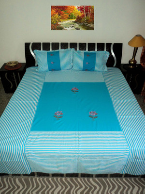 

Amita Home Furnishing Cotton Double Embroidered Bedsheet(Pack of 1, Blue)