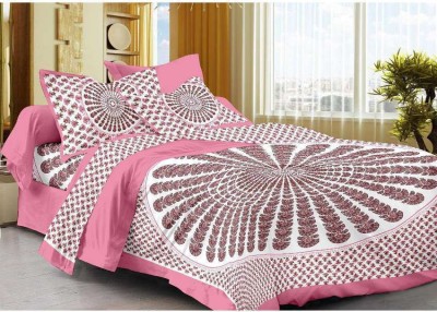 UNIQCHOICE 144 TC Cotton Double Printed Flat Bedsheet(Pink)