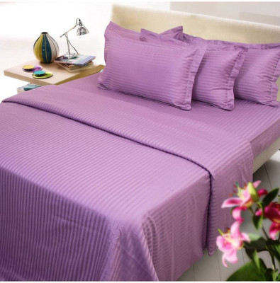 Amita Home Furnishing 300 TC Satin Queen Striped Fitted (Elastic) Bedsheet(Pack of 1, Purple)