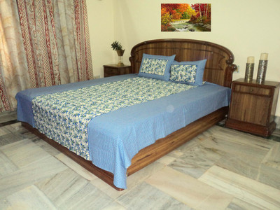 

Amita Home Furnishing Cotton Double Striped Bedsheet(Pack of 1, Blue)