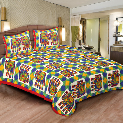 Shilpbazaar 106 TC Cotton Double Printed Bedsheet(Pack of 1, Green)