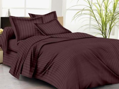 Amita Home Furnishing Satin King Striped Flat Bedsheet(Pack of 1, Maroon)