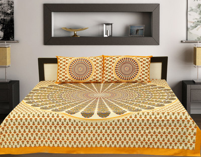 rangrez art Cotton Double Flat 140 TC Abstract Bedsheet(Pack of 1, Yellow)