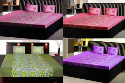 

India Furnish 120 TC Cotton Double Printed Bedsheet(Pack of 4, Multicolor)