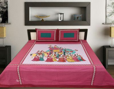 

Rajasthani Bedsheet Cotton Double Printed Bedsheet(Pack of 1, Multicolor)