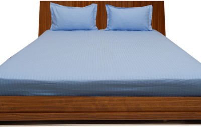 LNT 600 TC Cotton King Striped Flat Bedsheet(Pack of 1, Light Blue)