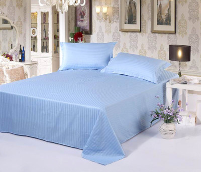 

Amita Home Furnishing Satin Double King Striped Bedsheet(Pack of 1, Blue)