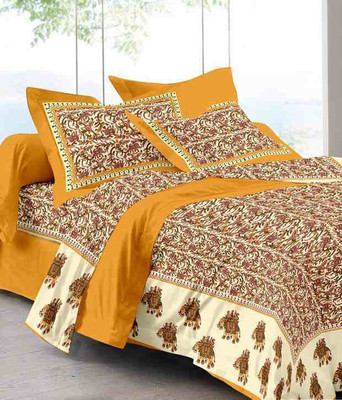 UNIQCHOICE 144 TC Cotton Double Printed Flat Bedsheet(Pack of 1, Multicolor14)