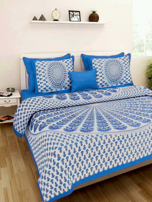 

Rajwada Fabrics Cotton Double Printed Bedsheet(Pack of 1, Blue)