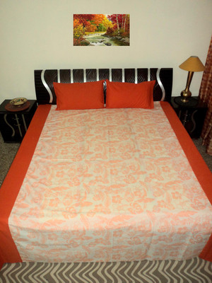 

Amita Home Furnishing Cotton Double Striped Bedsheet(Pack of 1, Orange)