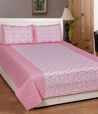 Moms Collection Cotton Double Floral Flat Bedsheet(Pack of 1, Pink)