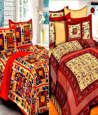 Bombay Spreads 120 TC Cotton Double Printed Flat Bedsheet(Pack of 2, Multicolor)