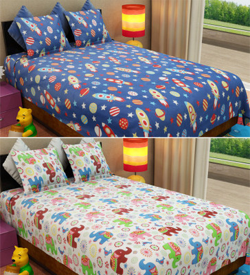 

Home Candy 144 TC Cotton Double Printed Bedsheet(Pack of 2, Multicolor)