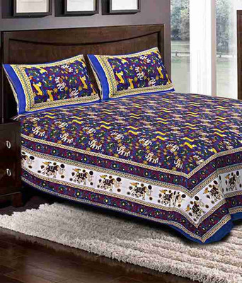 Bombay Spreads 120 TC Cotton Double Printed Flat Bedsheet(Pack of 1, Blue)