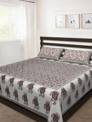 Bombay Spreads 120 TC Cotton Double Printed Flat Bedsheet(Pack of 1, Grey)