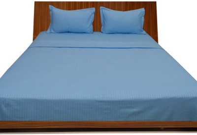 LNT 400 TC Cotton King Striped Flat Bedsheet(Pack of 1, Sky Blue)