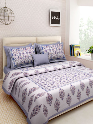 Bombay Spreads 120 TC Cotton Double Printed Flat Bedsheet(Pack of 1, Grey)