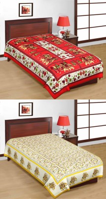 UNIQCHOICE 120 TC Cotton Single Floral Flat Bedsheet(Pack of 2, Multicolor)