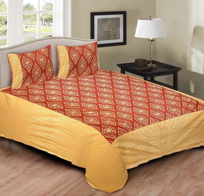 Rustic India 200 TC Cotton King Abstract Flat Bedsheet(Pack of 1, Orange)