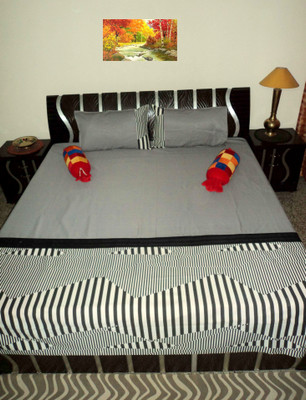 

Amita Home Furnishing Cotton Double Striped Bedsheet(Pack of 1, Grey, White)
