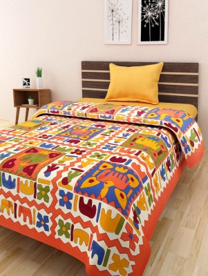 UNIQCHOICE 120 TC Cotton Single Floral Flat Bedsheet(Pack of 1, Orange)