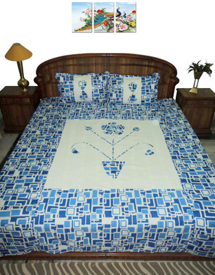 

Amita Home Furnishing 300 TC Cotton Double Floral Bedsheet(Pack of 1, Blue)