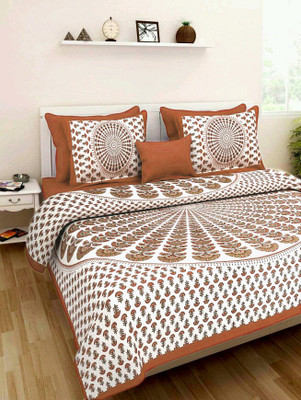 

Rajwada Fabrics Cotton Double Printed Bedsheet(Pack of 1, Brown)