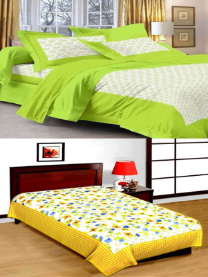 UNIQCHOICE 120 TC Cotton Double, Single Printed Flat Bedsheet(Pack of 2, Multicolor)