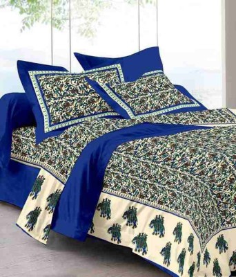 Bombay Spreads 120 TC Cotton Double Printed Flat Bedsheet(Pack of 1, Blue)