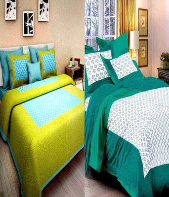 UNIQCHOICE 120 TC Cotton Double Printed Flat Bedsheet(Pack of 2, Multicolor)